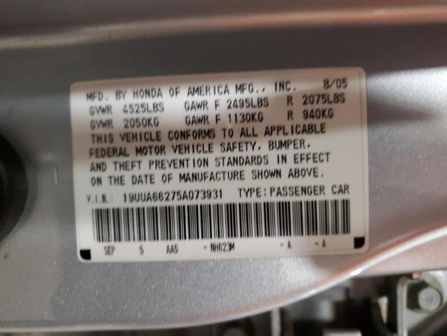 19UUA66275A073931 - 2005 ACURA TL SILVER photo 12