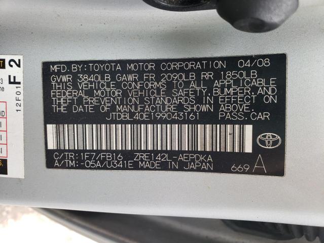 JTDBL40E199043161 - 2009 TOYOTA COROLLA BASE GRAY photo 12