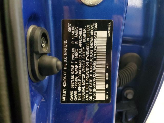 SHHFK7H22JU203654 - 2018 HONDA CIVIC LX BLUE photo 12