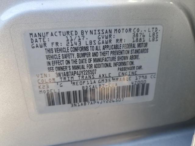 3N1AB7AP4JY226507 - 2018 NISSAN SENTRA S SILVER photo 12