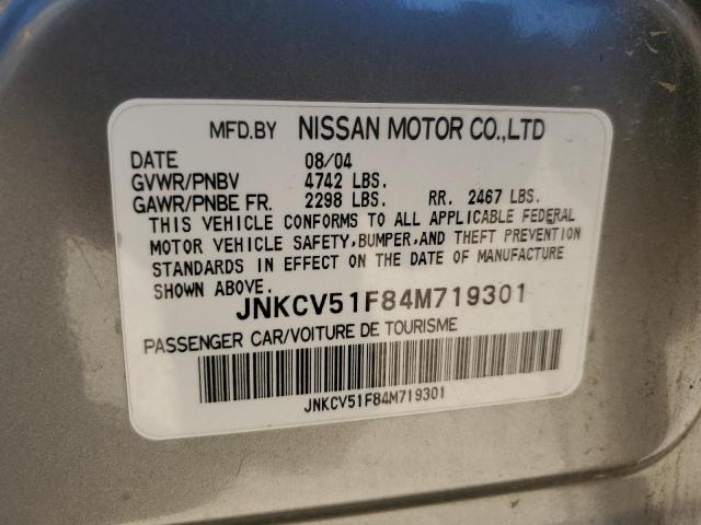 JNKCV51F84M719301 - 2004 INFINITI G35 SILVER photo 12