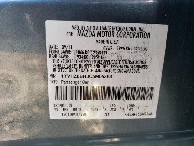 1YVHZ8BH3C5M05393 - 2012 MAZDA 6 I GRAY photo 13