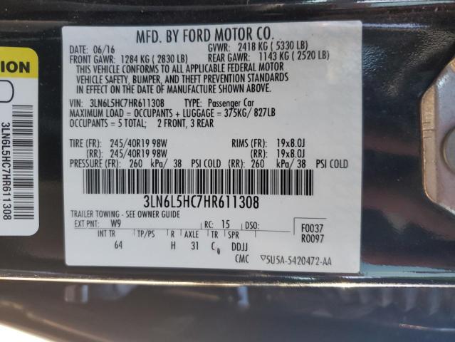 3LN6L5HC7HR611308 - 2017 LINCOLN MKZ BLACK LABEL BLACK photo 12