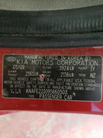 KNAFE221095660503 - 2009 KIA SPECTRA EX BURGUNDY photo 12