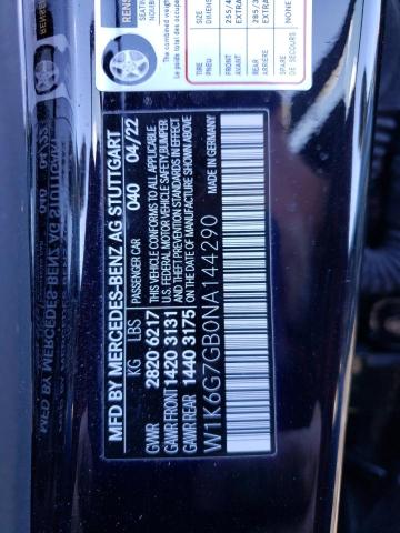 W1K6G7GB0NA144290 - 2022 MERCEDES-BENZ S 580 4MATIC BLACK photo 12