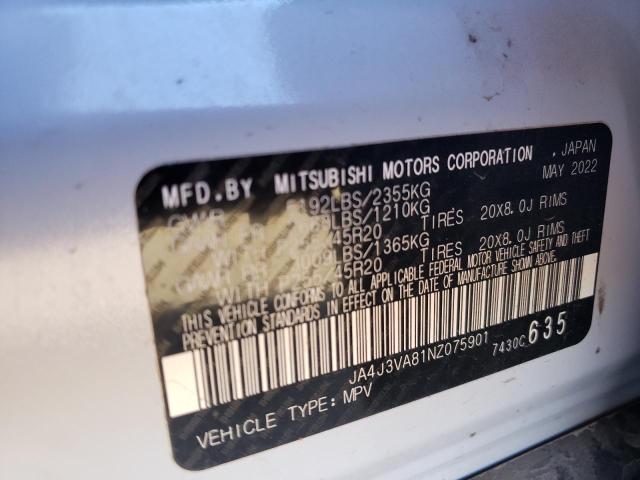 JA4J3VA81NZ075901 - 2022 MITSUBISHI OUTLANDER SEL WHITE photo 13