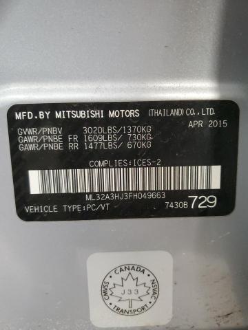 ML32A3HJ3FH049663 - 2015 MITSUBISHI MIRAGE DE SILVER photo 13