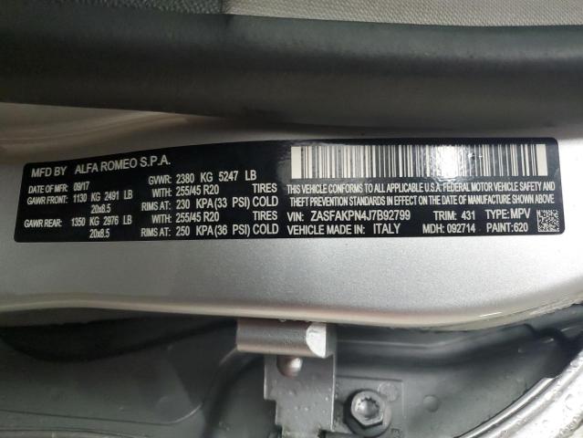 ZASFAKPN4J7B92799 - 2018 ALFA ROMEO STELVIO SPORT ვერცხლისფერი ფოტო 12