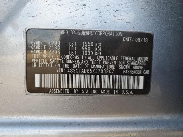 4S3GTAB65K3708307 - 2019 SUBARU IMPREZA SILVER photo 12