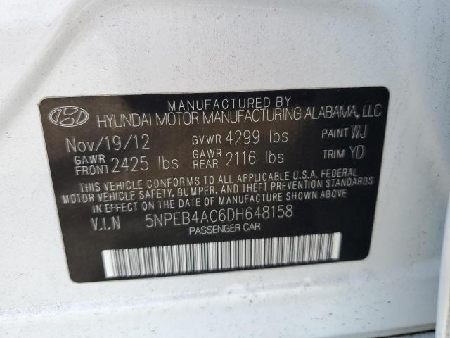 5NPEB4AC6DH648158 - 2013 HYUNDAI SONATA GLS WHITE photo 12