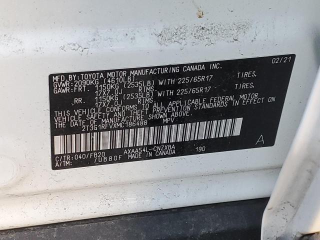 2T3G1RFVXMC186488 - 2021 TOYOTA RAV4 LE WHITE photo 12