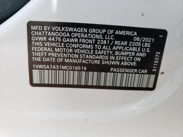 1VWSA7A31MC018516 - 2021 VOLKSWAGEN PASSAT SE WHITE photo 12