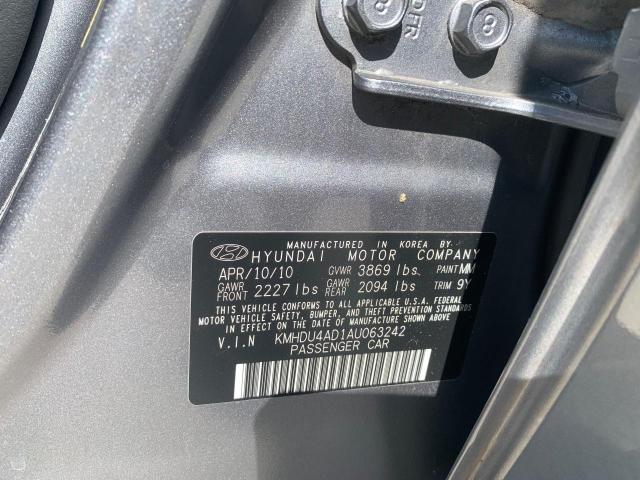 KMHDU4AD1AU063242 - 2010 HYUNDAI ELANTRA BLUE GRAY photo 10