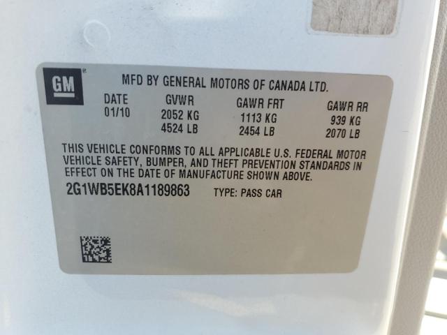 2G1WB5EK8A1189863 - 2010 CHEVROLET IMPALA LT WHITE photo 13