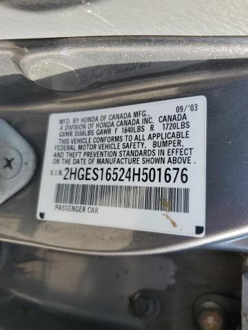 2HGES16524H501676 - 2004 HONDA CIVIC LX GRAY photo 12