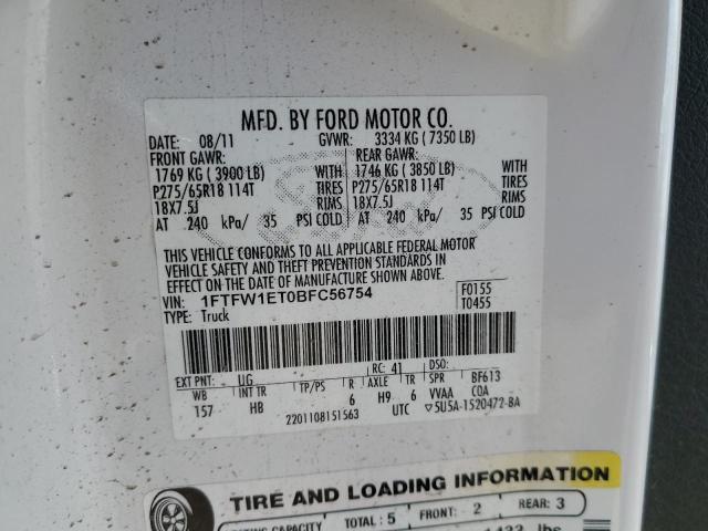 1FTFW1ET0BFC56754 - 2011 FORD F150 SUPERCREW WHITE photo 12
