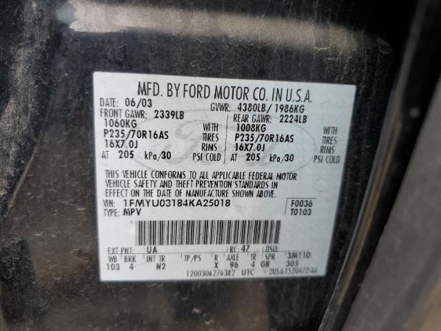 1FMYU03184KA25018 - 2004 FORD ESCAPE XLT BLACK photo 12