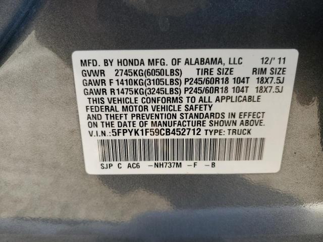 5FPYK1F59CB452712 - 2012 HONDA RIDGELINE RTL GRAY photo 13