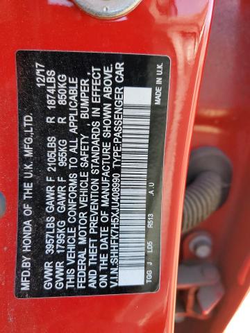 SHHFK7H5XJU408990 - 2018 HONDA CIVIC EX RED photo 12