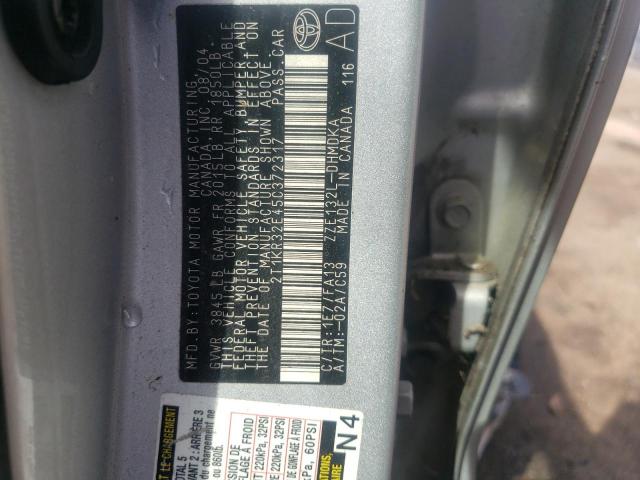 2T1KR32E45C372317 - 2005 TOYOTA COROLLA MA XR SILVER photo 12