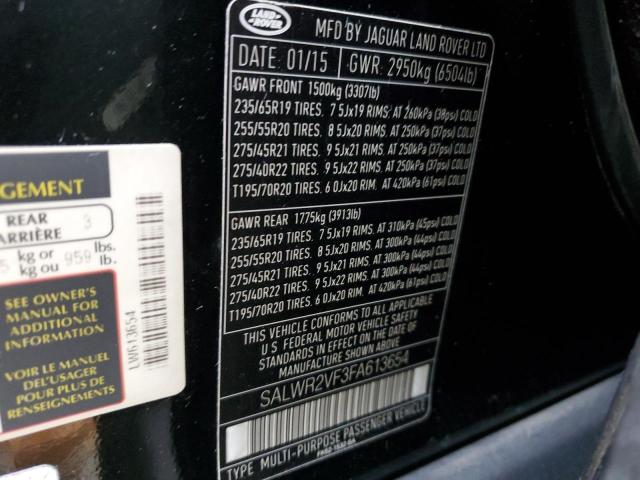 SALWR2VF3FA613654 - 2015 LAND ROVER RANGE ROVE HSE BLACK photo 13