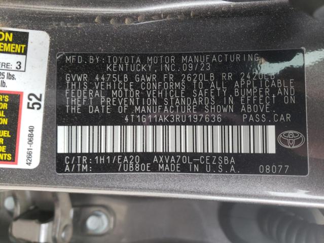 4T1G11AK3RU197636 - 2024 TOYOTA CAMRY SE NIGHT SHADE GRAY photo 12