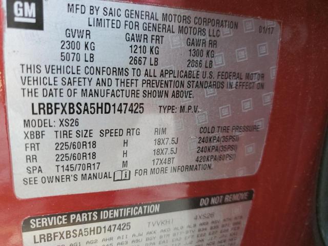 LRBFXBSA5HD147425 - 2017 BUICK ENVISION ESSENCE Կարմիր լուսանկար 12