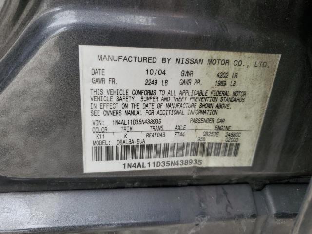 1N4AL11D35N438935 - 2005 NISSAN ALTIMA S GRAY photo 13