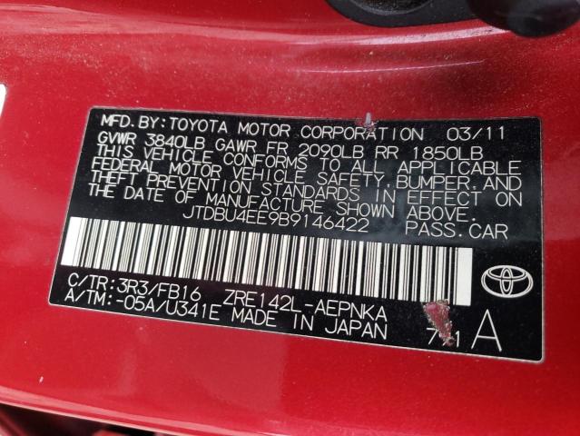 JTDBU4EE9B9146422 - 2011 TOYOTA COROLLA BASE RED photo 13