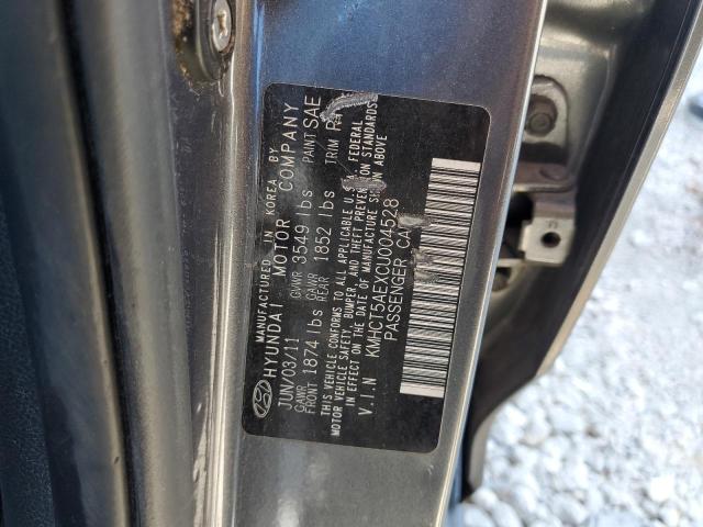 KMHCT5AEXCU004528 - 2012 HYUNDAI ACCENT GLS GRAY photo 12