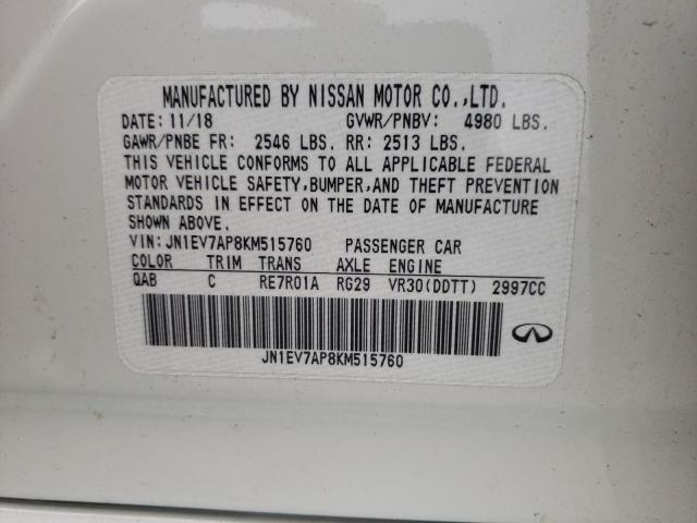 JN1EV7AP8KM515760 - 2019 INFINITI Q50 LUXE WHITE photo 12