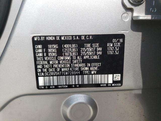 3CZRU5H77GM728944 - 2016 HONDA HR-V EXL SILVER photo 12