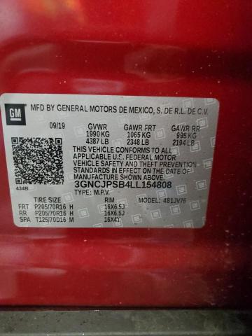 3GNCJPSB4LL154808 - 2020 CHEVROLET TRAX 1LT RED photo 14