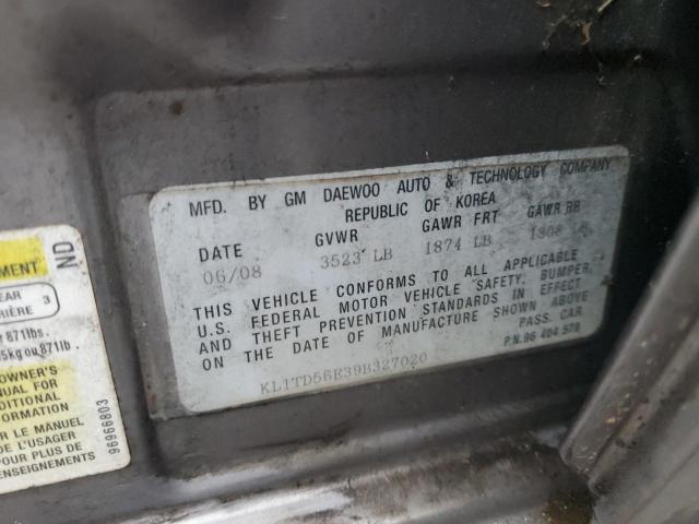 KL1TD56E39B327020 - 2009 CHEVROLET AVEO LS 灰色 照片 12