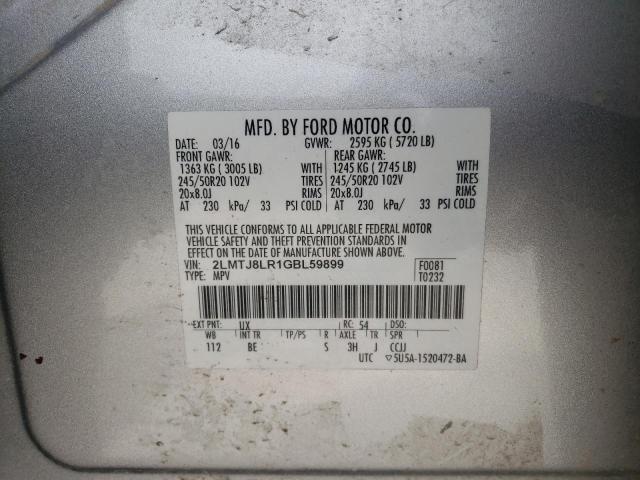 2LMTJ8LR1GBL59899 - 2016 LINCOLN MKX RESERVE 银色 照片 10