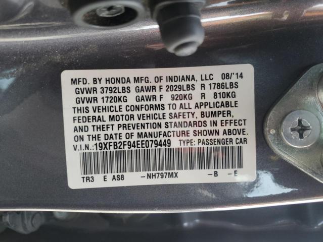 19XFB2F94EE079449 - 2014 HONDA CIVIC EXL GRAY photo 12