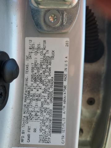 5TFJU4GNXCX019359 - 2012 TOYOTA TACOMA DOUBLE CAB PRERUNNER SILVER photo 12