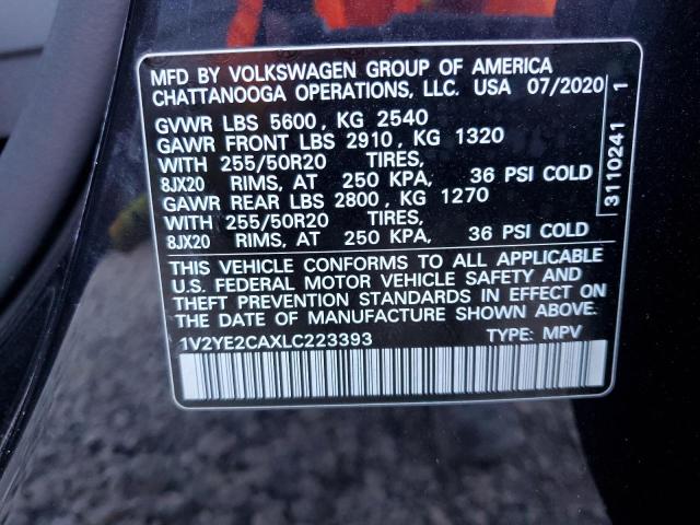 1V2YE2CAXLC223393 - 2020 VOLKSWAGEN ATLAS CROS SE BLACK photo 12