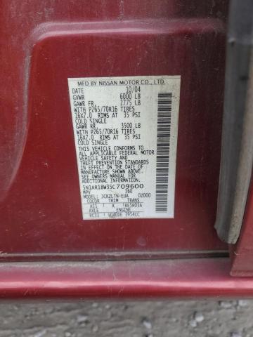 5N1AR18W35C709600 - 2005 NISSAN PATHFINDER LE მუქწითელი ფოტო 12