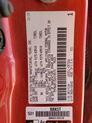 5TFRW5F15GX198191 - 2016 TOYOTA TUNDRA DOUBLE CAB SR/SR5 RED photo 12