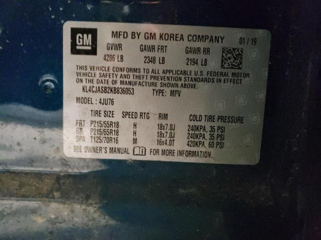 KL4CJASB2KB836053 - 2019 BUICK ENCORE PREFERRED BLUE photo 12