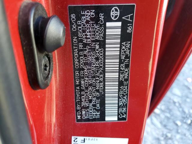 JTDBL40E79J032003 - 2009 TOYOTA COROLLA BASE RED photo 12