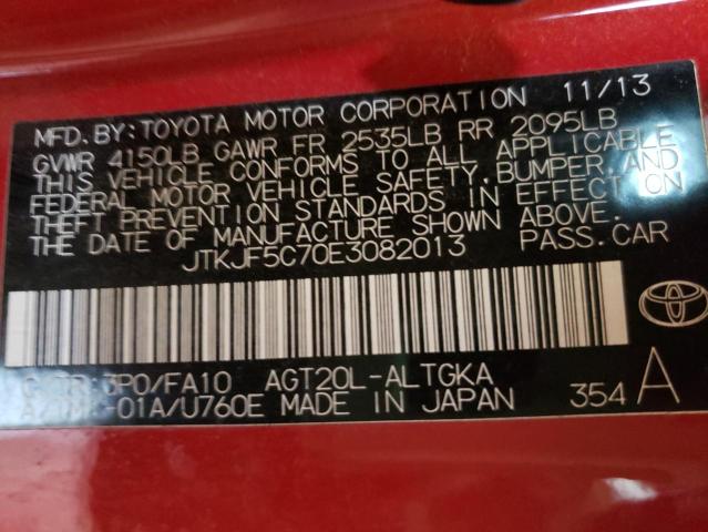 JTKJF5C70E3082013 - 2014 TOYOTA SCION TC RED photo 12