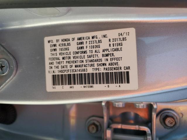 1HGCP2F33CA145863 - 2012 HONDA ACCORD LX SILVER photo 12