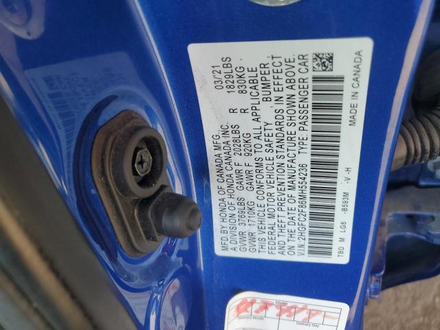 2HGFC2F86MH554236 - 2021 HONDA CIVIC SPORT BLUE photo 13