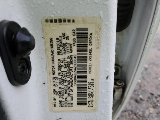 1NXBU4EE5AZ308649 - 2010 TOYOTA COROLLA BASE WHITE photo 12