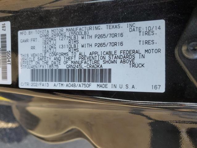 5TFUU4EN1FX118575 - 2015 TOYOTA TACOMA ACCESS CAB შავი ფოტო 12