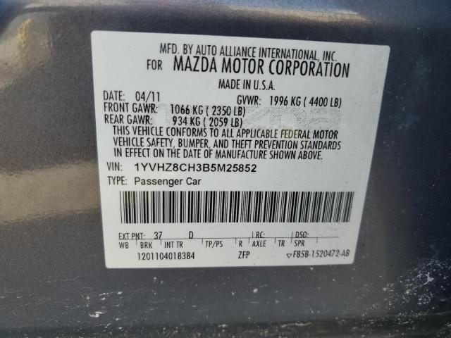 1YVHZ8CH3B5M25852 - 2011 MAZDA 6 I GRAY photo 12