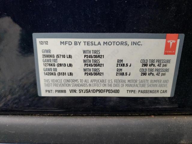 5YJSA1DP9DFP03400 - 2013 TESLA MODEL S შავი ფოტო 12