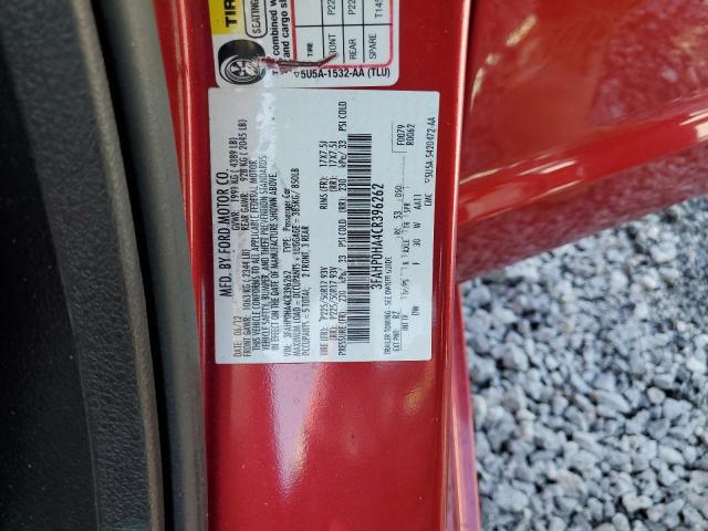 3FAHP0HA4CR396262 - 2012 FORD FUSION SE RED photo 12